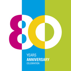 Anniversary logo design. Modern negative space set of numbers. 80 years colorful multicolored white vector illustration