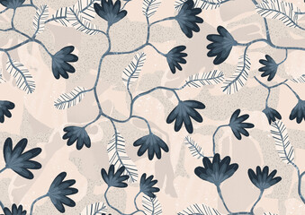 Dusty Abstract Botanicals Seamless Floral Pattern in Dusty Colors - Hand Drawn