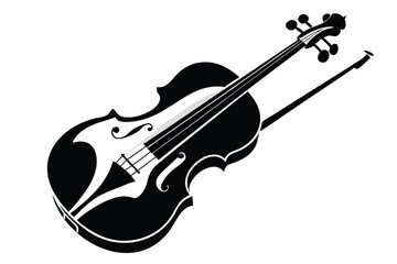 Obraz premium Elegant black violin and bow create striking music instrument art with white accents