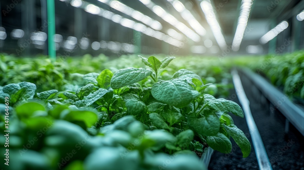 Poster automated greenhouse with robotic systems controlling climate, lighting, and irrigation to optimize 