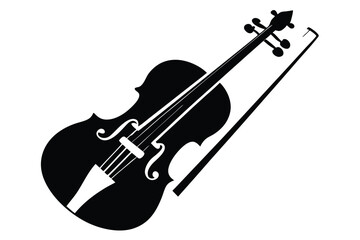 Fototapeta premium Black and white violin with bow creates a striking musical instrument silhouette image