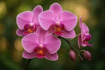 Vibrant pink orchids bloom beautifully.