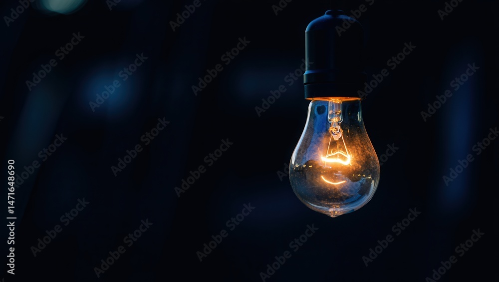 Poster a single lit light bulb hanging from a string in darkness.