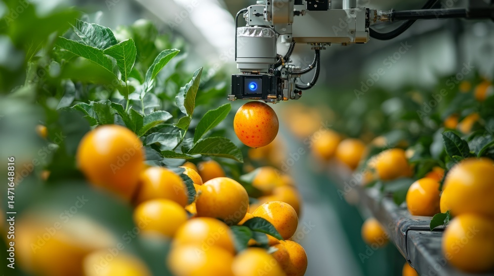 Poster robotic fruit picker using machine vision to identify and harvest ripe fruits without damaging the p