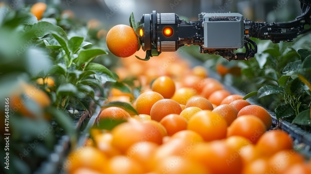 Poster robotic fruit picker using machine vision to identify and harvest ripe fruits without damaging the p