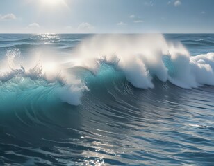 Fototapeta premium Abstract blue ocean waves, sunlight, white foam crests, design, white