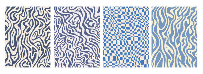 Set of Vertical Abstract Vector Backgrounds, Psychedelic Checkerboard and Wavy Pattern