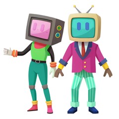 Retro TV Headed Characters at a 90s Rave
