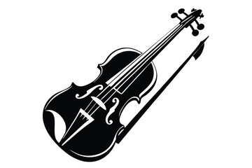 Obraz premium Black and white violin features a bow resting against the instrument, an elegant vector