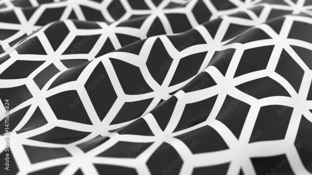 Poster black and white geometric pattern with 3d wavy surface texture design