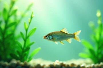 Fototapeta premium Serene Aquatic Life A Single Fish Gracefully Navigating a Lush Underwater Ecosystem