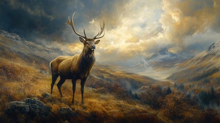 Stag in Highland Landscape.