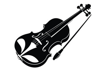 Obraz premium Elegant silhouette shows a black violin and bow against a white background