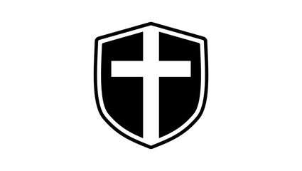 Religious Shield With Christian Cross , black isolated silhouette