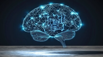 Digital representation of a human brain with interconnected network.