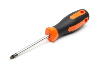 Phillips head screwdriver with black and orange handle isolated on a white background
