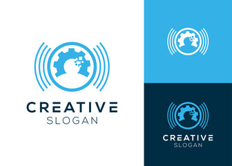 People and gear with technology elements logo design