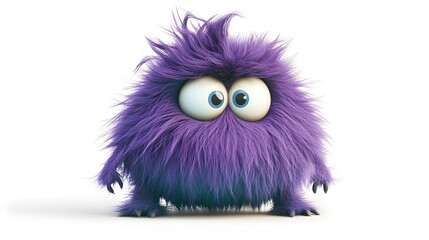 Fototapeta premium Cute Fluffy 3D Monster in Cartoonish Style with Copy Space