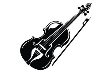 Obraz premium Monochrome fiddle with bow is showcased against a stark backdrop in this classic image