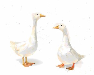 Beautiful stock illustration with hand drawn watercolor cute little goose birds. Clip art. animal illustration. goose watercolor.