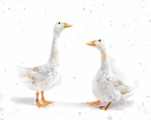 Beautiful stock illustration with hand drawn watercolor cute little goose birds. Clip art. animal illustration. goose watercolor.