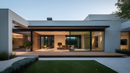 Modern Minimalist House Exterior at Dusk