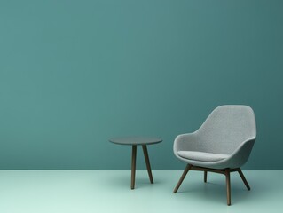 Minimalist seating area with a round table and chair
