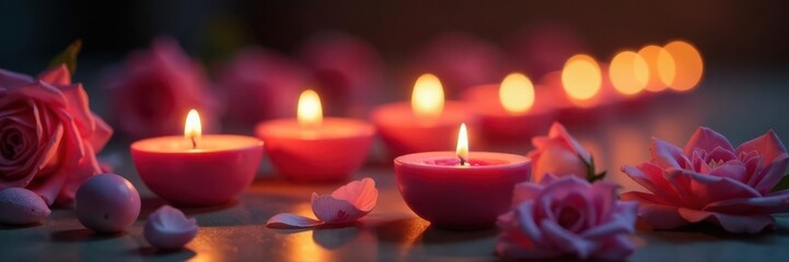 Enlightened candles, heart holders, delicate rose , beauty, interior, love
