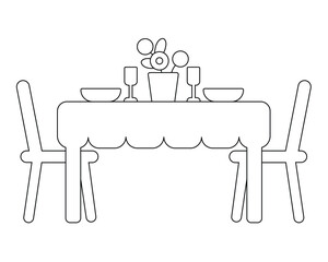Dining table vector line art, simple icon, vector illustration outline.