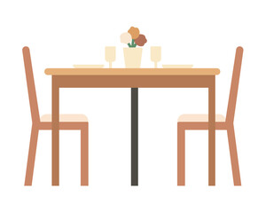 Dining table vector flat illustration modern indoor clip art for web graphic design and animation.