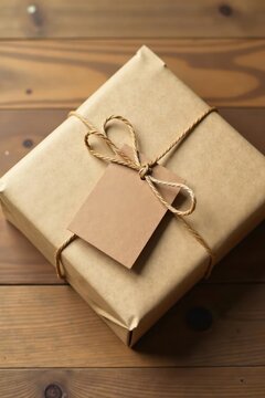 Simple brown parcel with twine and attached tag , eco, online, parcel