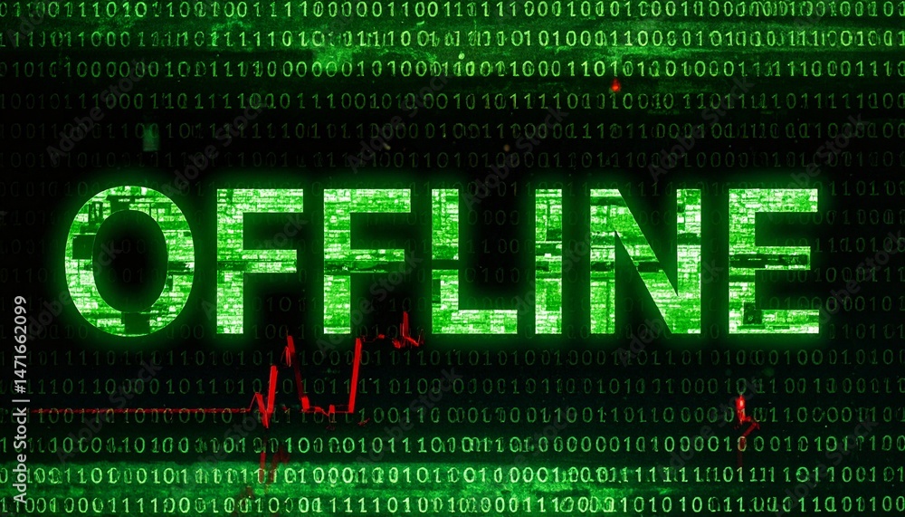 Poster offline concept in a digital background, symbolizing disconnection or system failure