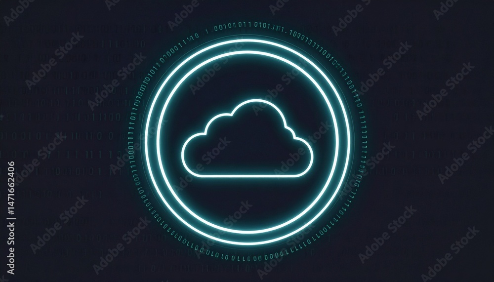 Poster cloud technology icon in a circle with a futuristic digital background