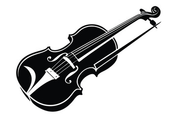 A classical black violin with a bow is displayed as a simplistic illustration