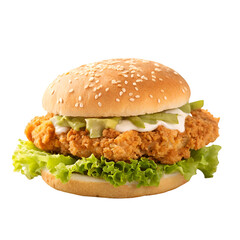 Chicken zinger burger with Lettuce isolated on white background