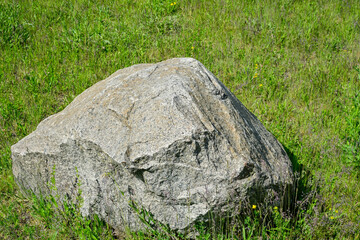 Stone, boulder, in a meadow,