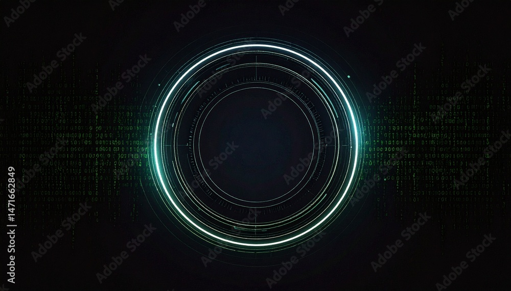 Poster futuristic digital interface with a circular design glowing