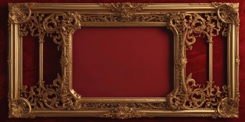 Obraz premium Intricate gold scrollwork frame on deep crimson velvet , decorative, macro, design element