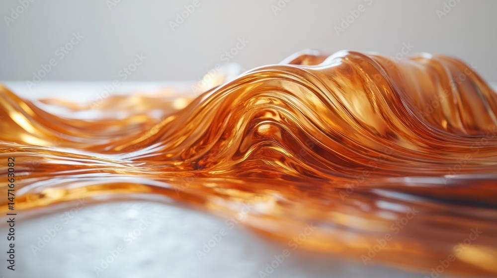 Poster abstract amber liquid waves. dynamic, flowing amber liquid forms undulating waves, creating a captiv