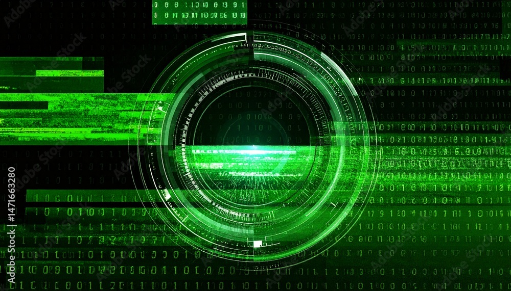 Aufkleber intricate digital abstract art with binary code, circles, and glowing green. the image symbolizes te