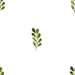 Stylized minimalist modern watercolor botanical pattern. Wallpaper, textile seamless background. Green foliage pattern.