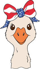 Cartoon Goose with Patriotic Bow Coquette