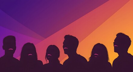 Fototapeta premium Group of silhouettes with vibrant colors illustrative design group gathering social gathering multi colored background