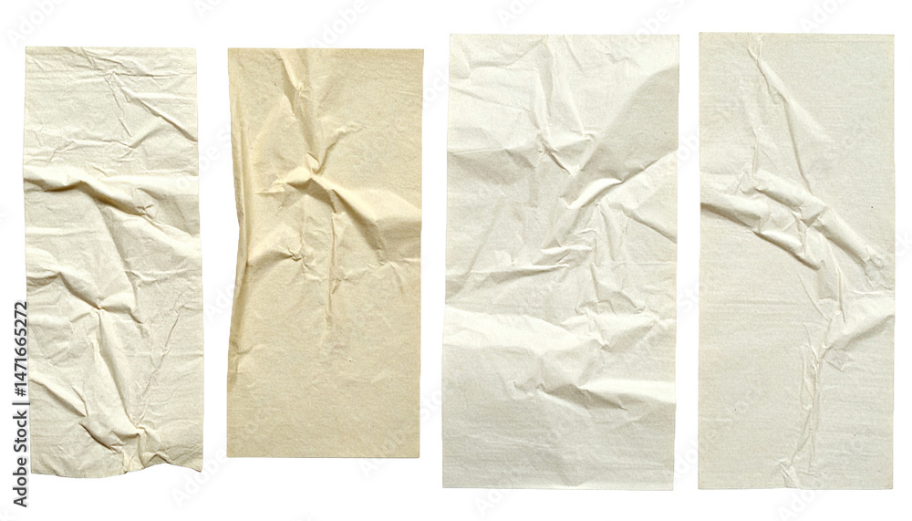 Poster crumpled paper texture background, four different variations of crumpled paper, suitable for design 