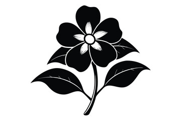 Black flower and leaves illustration on white background shows a decorative floral element