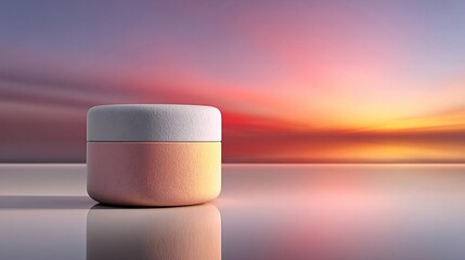 Matte black cylindrical container on light stone surface, gentle side lighting and clean textured wall behind 