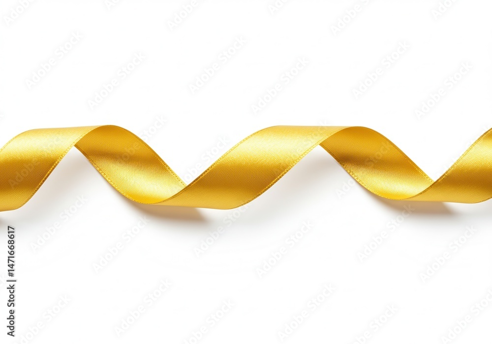 Poster a single gold ribbon curves and spirals across a clean white background, creating a festive and eleg