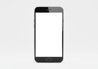 Black smartphone with blank white screen displayed on a neutral background for mockup purposes