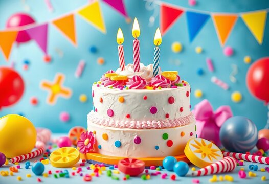 Vibrant birthday cake & party elements vector graphics, vector, festive