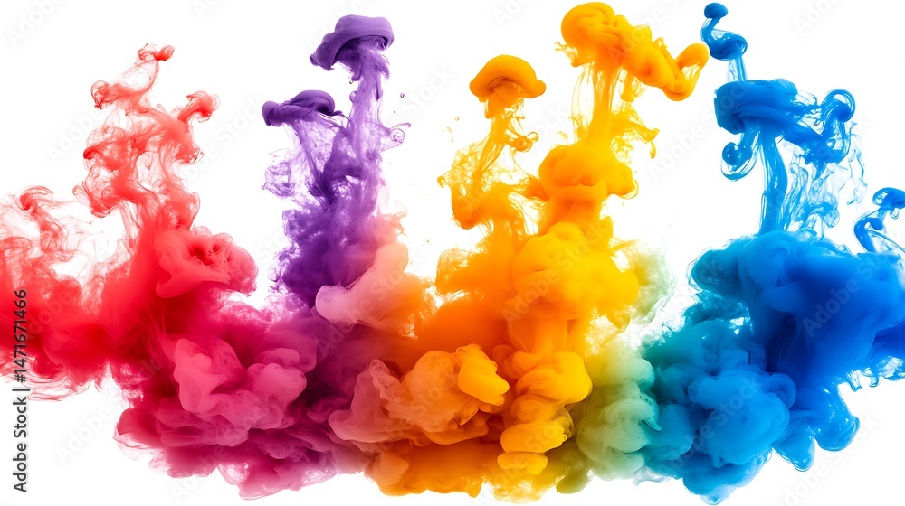 Poster vibrant colored ink swirling in water, creating a dynamic and abstract pattern